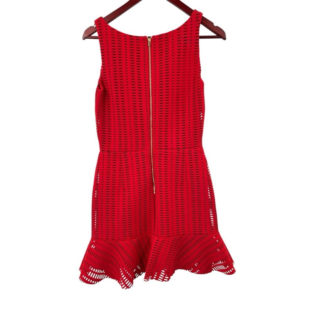 SANDRO Women's Red Laser Cut Flounce Hem Sleeveless Fit & Flare Dress Size 1 SM - Picture 6 of 6